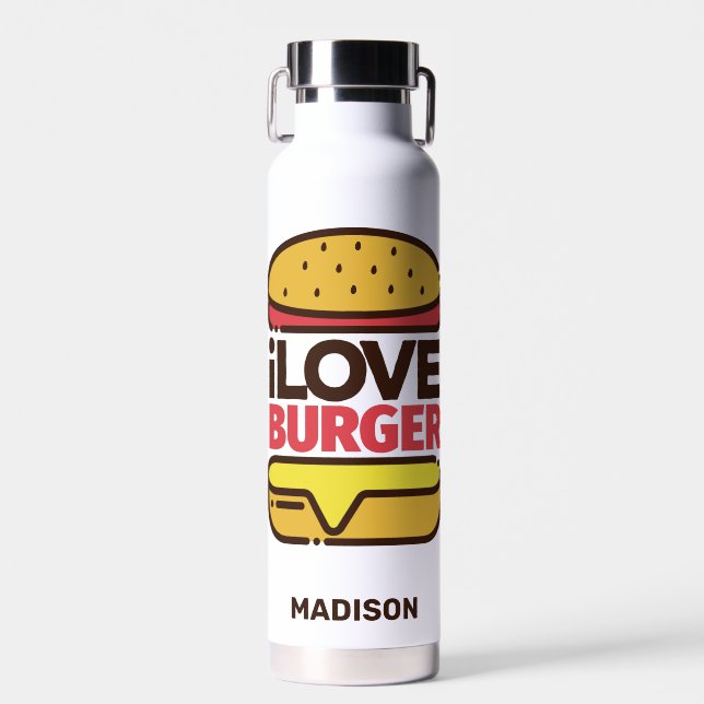 Botella De Agua Nombre personalizado Burger Lover (Delantero)