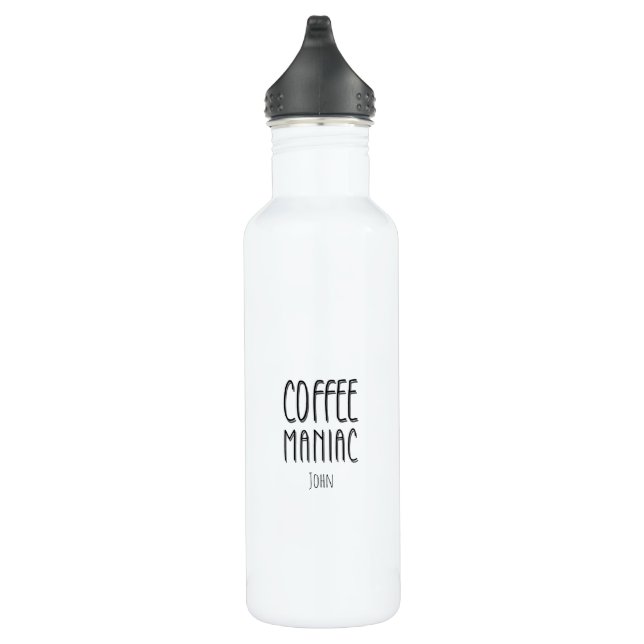 Botella De Agua Nombre personalizado Café Maniac - Gracioso (Derecha)