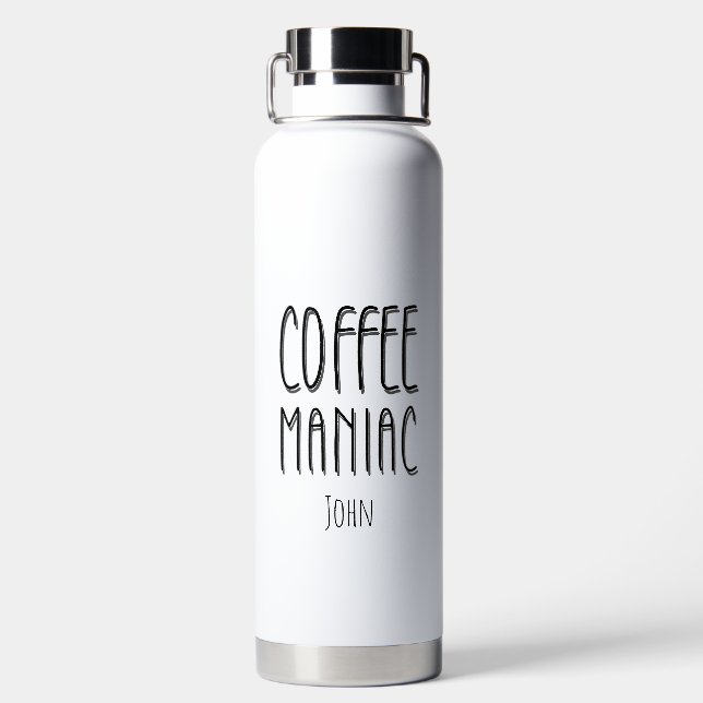 Botella De Agua Nombre personalizado Café Maniac - Gracioso (Parte trasera)