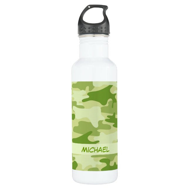 Botella De Agua Nombre personalizado camuflaje oscuro de Camo del (Anverso)