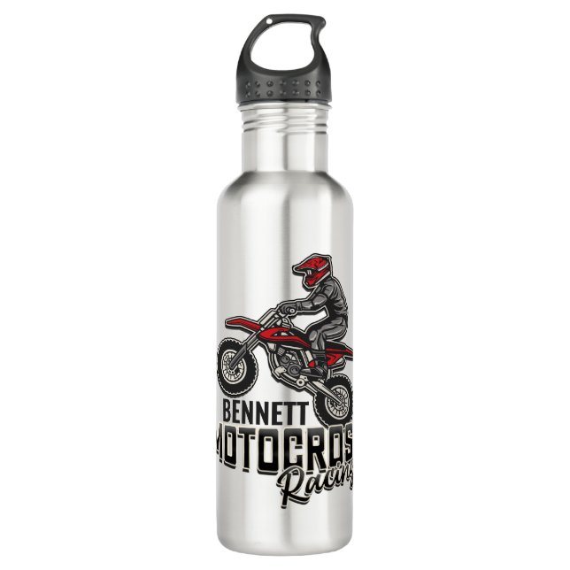 Botella De Agua NOMBRE personalizado Carreras Motocross de ciclism (Anverso)