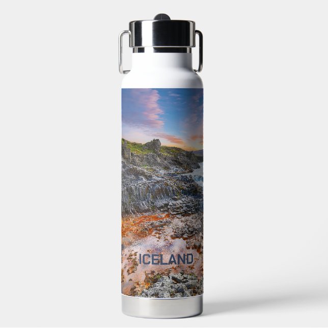 Botella De Agua Nombre personalizado Cascadas Geitafoss, Islandia (Frente)