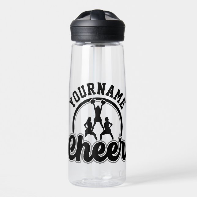 Botella De Agua NOMBRE Personalizado Cheer equipo Varsity CheerLea (Delante)