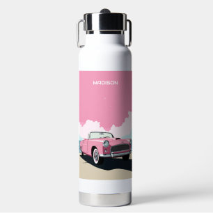 Botella De Agua Nombre personalizado Coche clásico rosado