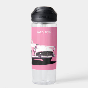 Botella De Agua Nombre personalizado Coche clásico rosado