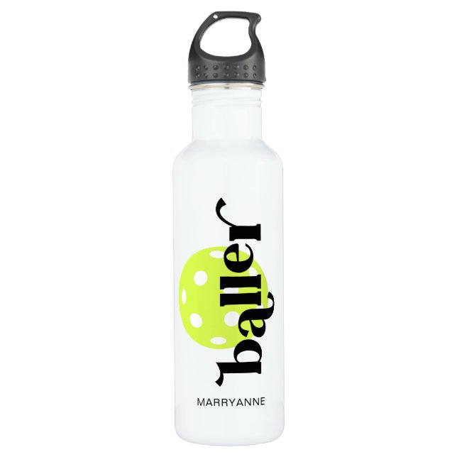 Botella De Agua Nombre personalizado de Baller Pickleball (Anverso)