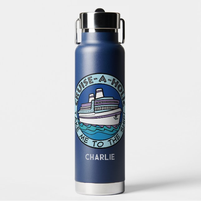 Botella De Agua Nombre personalizado de Cruise-A-Holic (Frente)