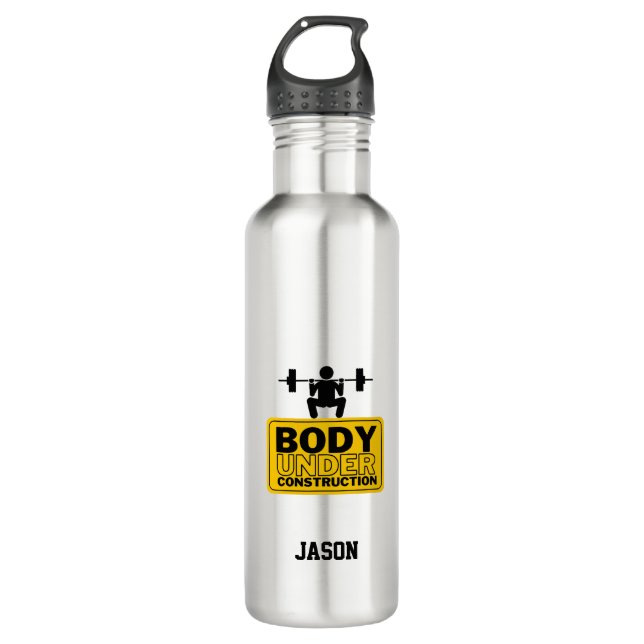 Botella De Agua Nombre personalizado de cuerpo bajo construcción (Anverso)
