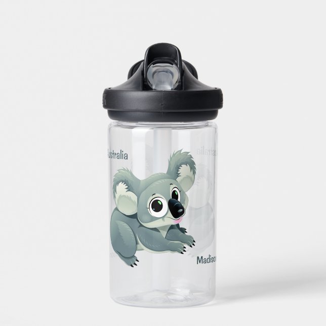 Botella De Agua Nombre personalizado de Cute Koala (Delante)