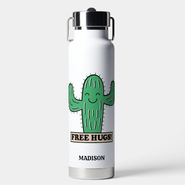 Botella De Agua Nombre personalizado de Free Cactus Hugs (Frente)