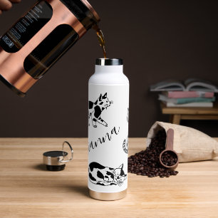 Botella De Agua Nombre personalizado de gato negro lindo Minimalis