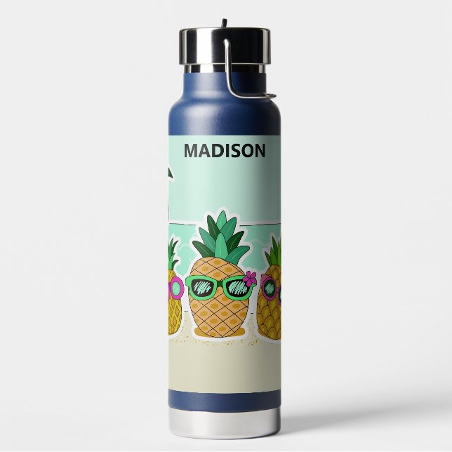 Botella De Agua nombre personalizado de Guay Beach Pineapples (Izquierda)