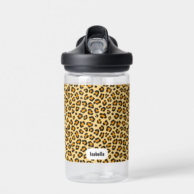 Botella De Agua Nombre personalizado de impresión de leopardo (Delante)