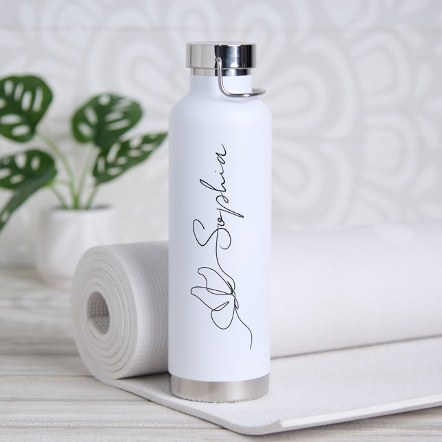 Botella De Agua Nombre personalizado de la línea de mariposa negra (Subido por el creador)