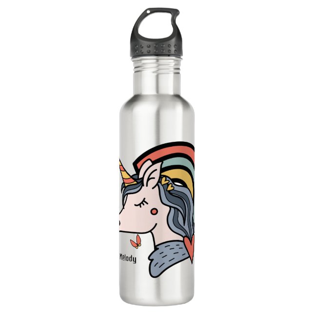 Botella De Agua Nombre personalizado de la mariposa de Unicornio e (Anverso)