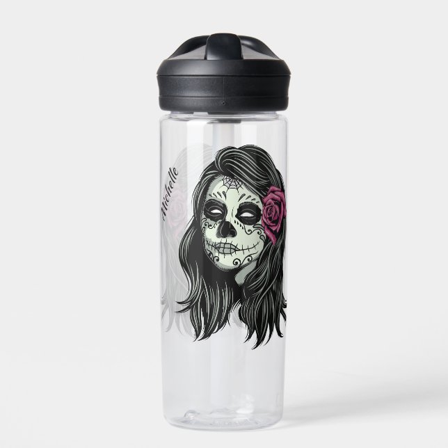 Botella De Agua Nombre personalizado de la mujer zombie (Delante)