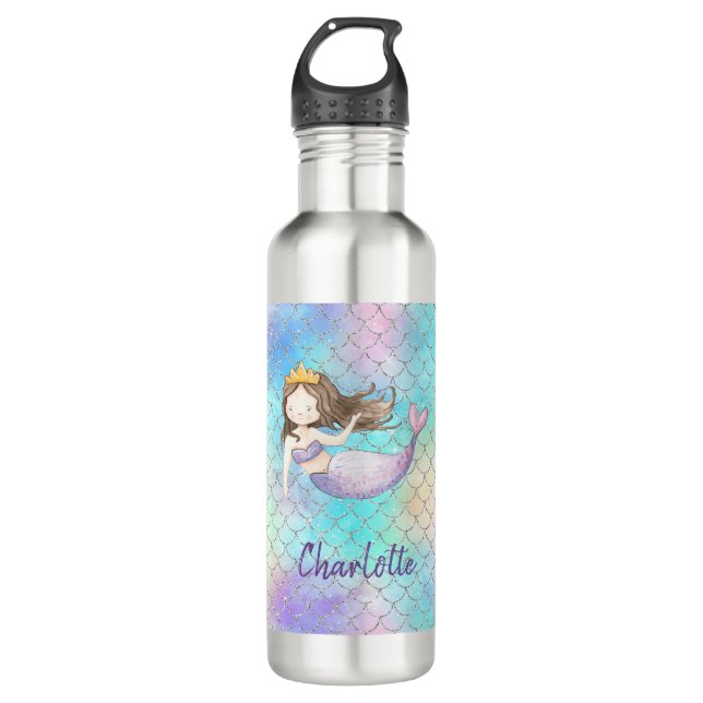 Botella De Agua Nombre personalizado de la Sirena Cuta (Anverso)