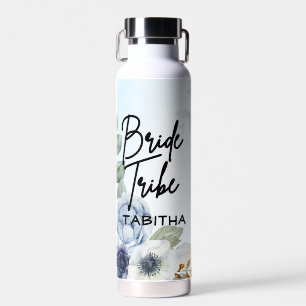 Botella De Agua Nombre personalizado de la "tribu novia" floral az