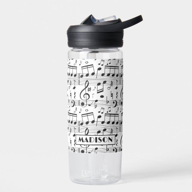 Botella De Agua Nombre personalizado de las notas musicales (Izquierdo)
