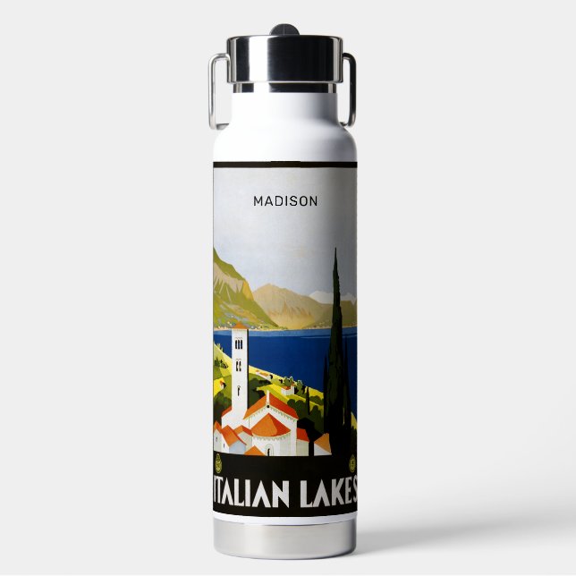 Botella De Agua Nombre personalizado de los lagos italianos (Frente)