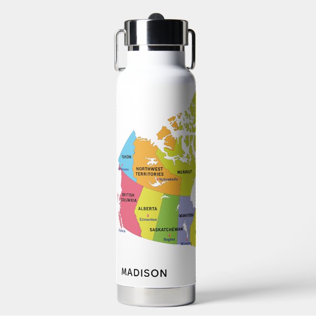 Botella De Agua Nombre personalizado de Mapa de Canadá (Frente)