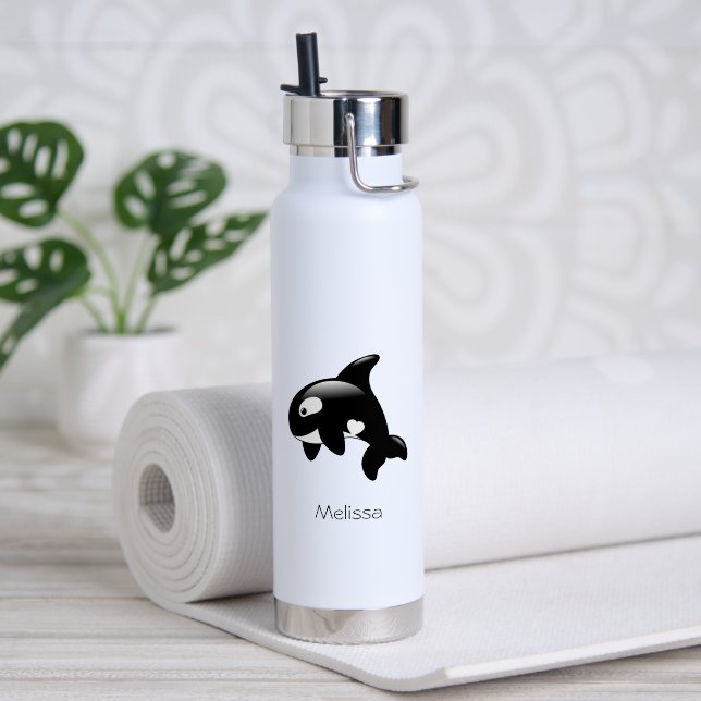 Botella De Agua Nombre personalizado de orca (Yoga (girado))