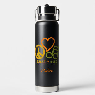Botella De Agua Nombre personalizado de Peace Love Music