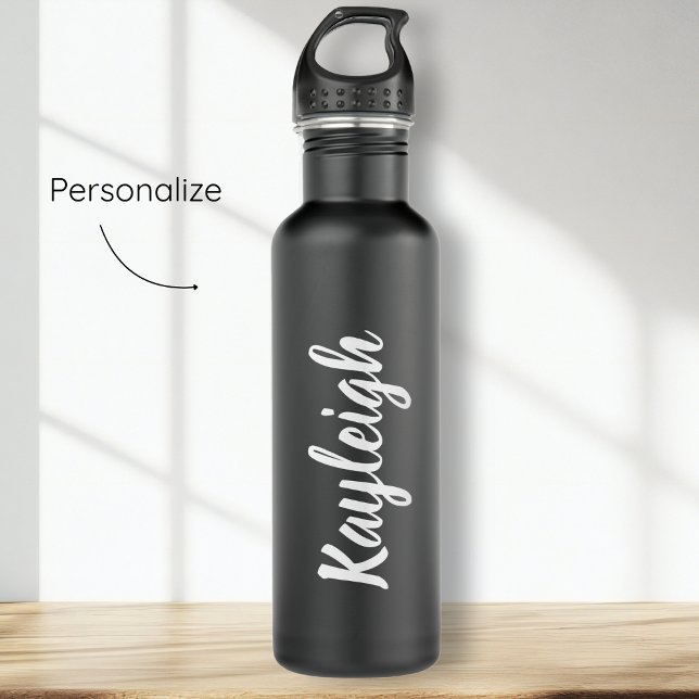 Botella De Agua Nombre personalizado de script en blanco y negro (Subido por el creador)