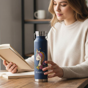Botella De Agua Nombre Personalizado De Unicorn Cute Whimsical Gir