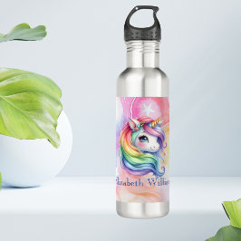 Botella De Agua Nombre personalizado de unicornio y arcoiris para
