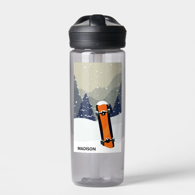 Botella De Agua Nombre personalizado de Winter Snowboard (Delante)