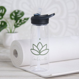Botella De Agua Nombre personalizado de yoga verde simple de sabio