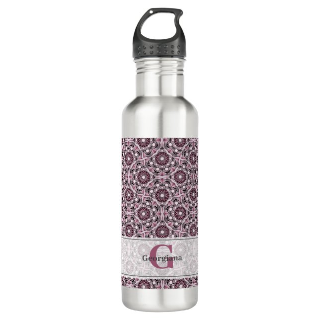 Botella De Agua Nombre personalizado Deco Dusky Rosa cerezo Blosso (Anverso)