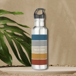 Botella De Agua Nombre personalizado del bloque colorido moderno d<br><div class="desc">Este diseño colorido y moderno presenta un patrón de bloques de color en azul y marrón con tu nombre personalizado #botellas de agua #drinkware #personalizedgifts</div>