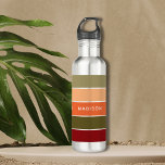 Botella De Agua Nombre personalizado del bloque de color de caída<br><div class="desc">Este diseño colorido y moderno presenta un patrón de bloques de color en burdeos,  verdes,  naranjas y tazas con tu nombre personalizado #botellas de agua #drinkware #personalizedgifts</div>