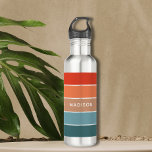Botella De Agua Nombre personalizado del bloque de colores de la T<br><div class="desc">Este diseño colorido y moderno presenta un patrón de bloques de color en azul,  marrón y naranja con su nombre personalizado</div>