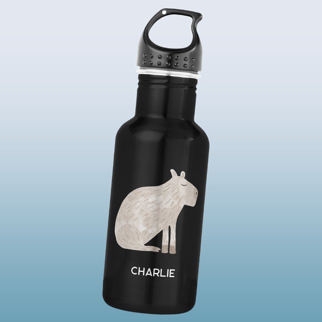 Botella De Agua Nombre personalizado del capibara (Fun watercolor Capybara personalized custom name water bottle)