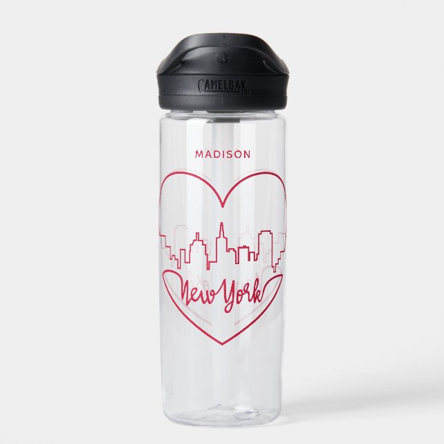 Botella De Agua Nombre personalizado del Corazón de Nueva York (Atrás)