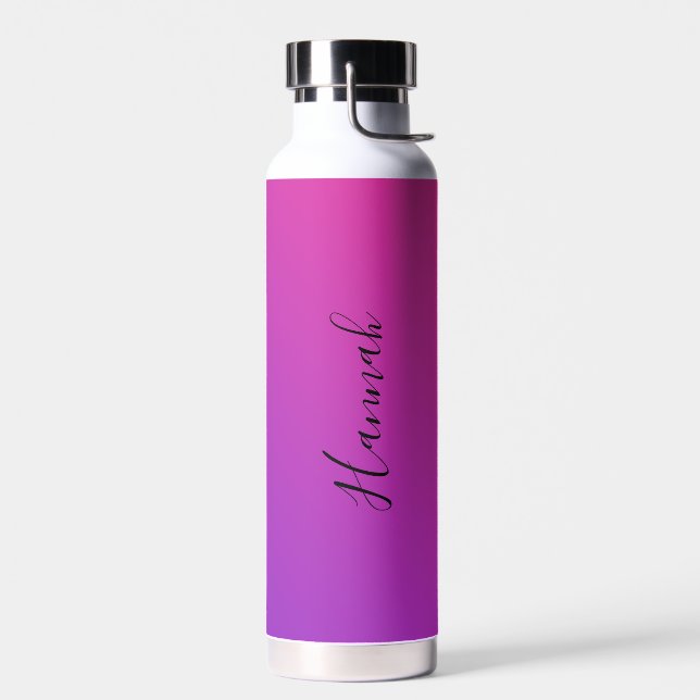 Botella De Agua Nombre personalizado del degradado rosado púrpura (Izquierdo)