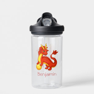 Botella De Agua Nombre personalizado del dragón chino rojo