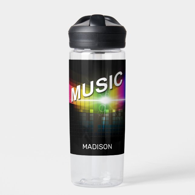 Botella De Agua Nombre personalizado del Ilustracion de música (Delante)