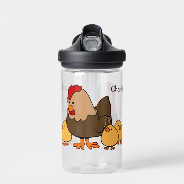 Botella De Agua Nombre personalizado del ilustracion de pollo (Delante)