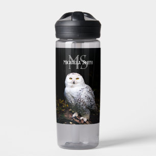 Botella De Agua Nombre personalizado del monograma de búho de niev
