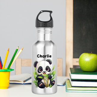 Botella De Agua nombre personalizado del oso panda lindo