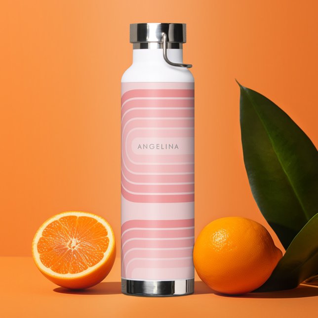 Botella De Agua Nombre personalizado del patrón retro rayado de Mo (Subido por el creador)