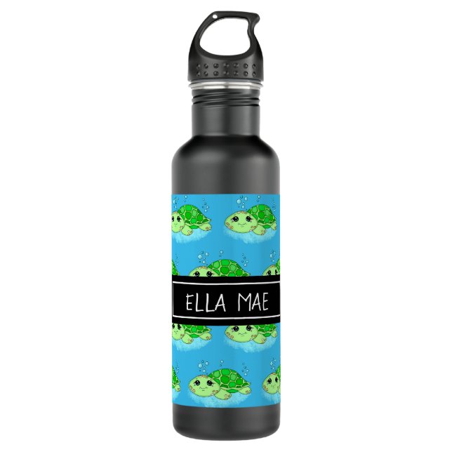 Botella De Agua Nombre personalizado del Personalizado de tortuga (Anverso)