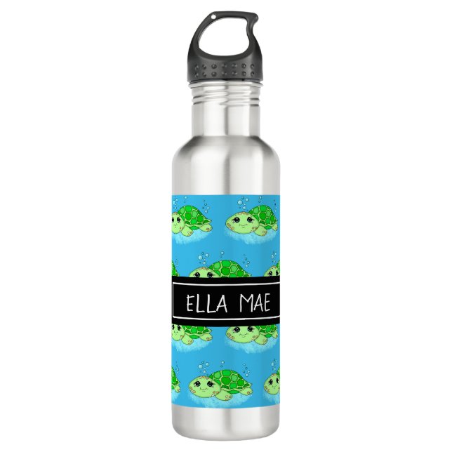 Botella De Agua Nombre personalizado del Personalizado de tortuga (Anverso)