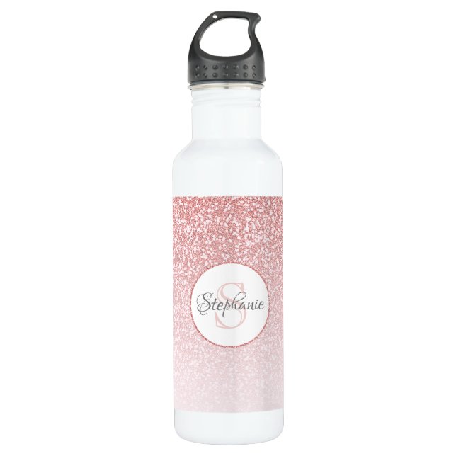 Botella De Agua Nombre personalizado del Purpurina Rosa Gold (Anverso)