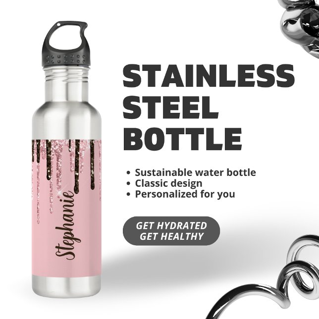 Botella De Agua Nombre personalizado del Purpurina rosa Rubor Girl (Subido por el creador)