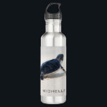 Botella De Agua Nombre personalizado del viaje a la playa de la to<br><div class="desc">Este diseño presenta una tortuga bebé que lo hace camino al océano después de nacer. Personalice editando el texto en el cuadro de texto o eliminando texto sin nombre. #tortle #Sealife #ocean #seaturtle #laatherback #beach #sealife #personalized #name #cocina #botellas de agua #drinkware #gifts #addyourname</div>